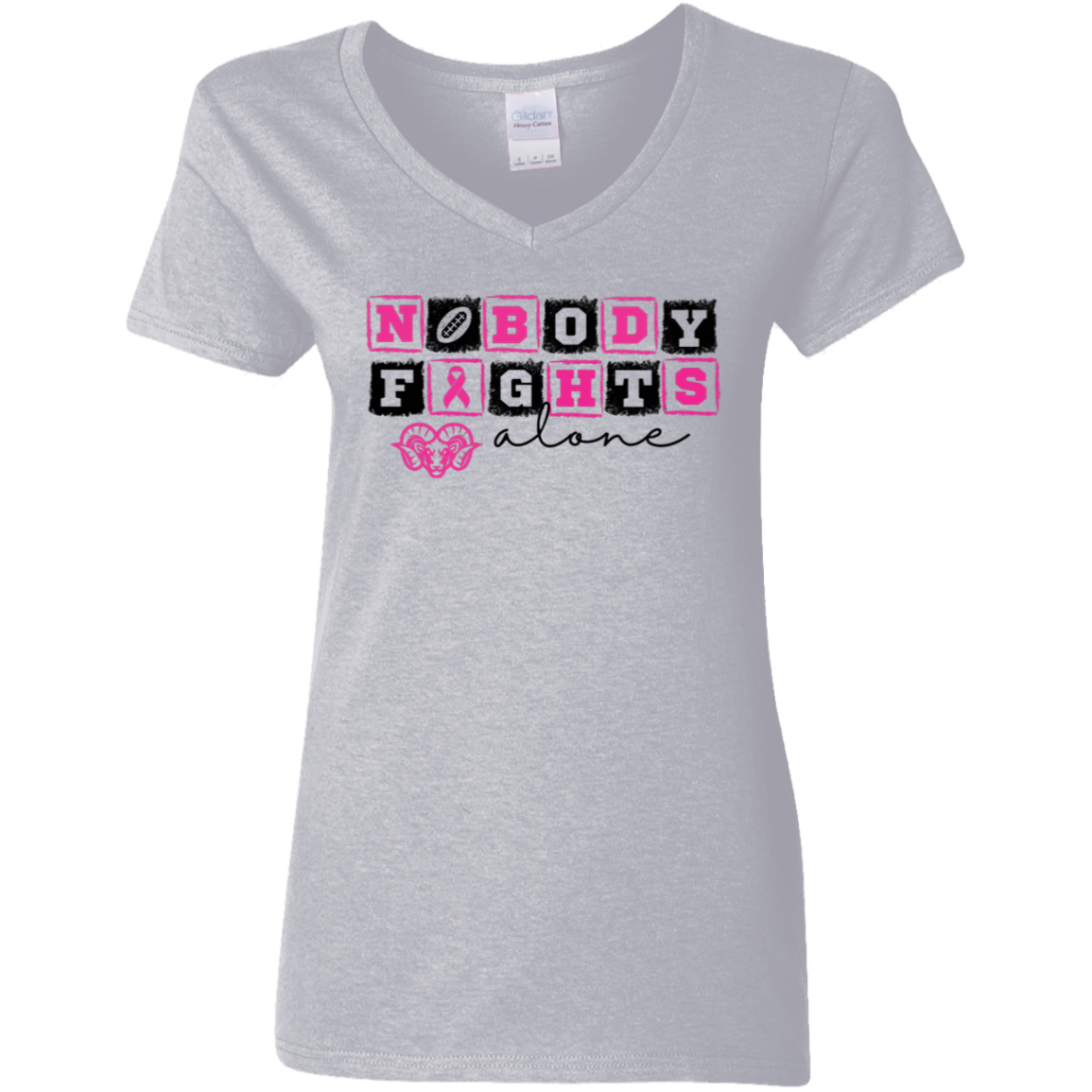 Ladies' Nobody Fights Alone V-Neck T-Shirt