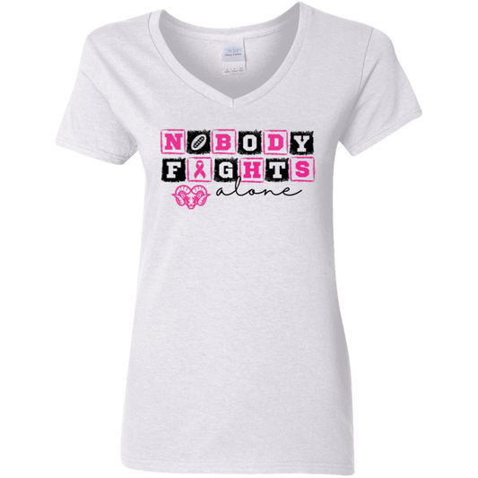 Ladies' Nobody Fights Alone V-Neck T-Shirt